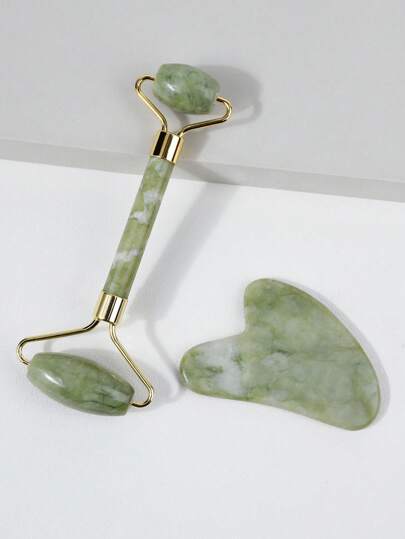 2pcs Resin Massage Roller Set - Double-Headed Massage Roller + Massage Gua Sha Board, Eye & Face Massage, Facial Massage Tools, Envelope Bag Packaging