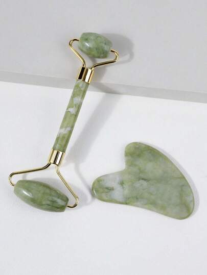 2pcs Resin Massage Roller Set - Double-Headed Massage Roller + Massage Gua Sha Board, Eye & Face Massage, Facial Massage Tools, Envelope Bag Packaging