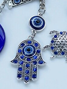 袋子吊飾土耳其希臘藍眼睛金屬鑰匙扣hamsa手邪惡的眼珠首飾歐美新款邪惡的眼珠袋掛鑰匙扣藍眼睛鑰匙扣吊墜合金珠寶背包吊墜手鑰匙包扣鑰匙圈汽車袋吊墜 - 寶藍色 - 查看 3