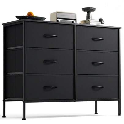  Sweetcrispy Dresser For Bedroom, 6 Drawers Dressers And Chests Of Drawers, TV Stand For Bedroom With Fabric Drawers, Kids Dresser Fabric Storage Dresser For Living Room