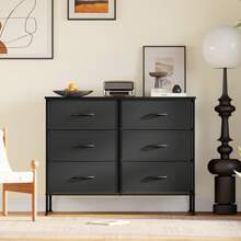 Sweetcrispy Dresser For Bedroom, 6 Drawers Dressers And Chests Of Drawers, TV Stand For Bedroom With Fabric Drawers, Kids Dresser Fabric Storage Dresser For Living Room