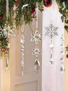 10pcs Christmas Decorations Clear Acrylic Icicles With Snowflake & Ice Edge Pattern - White - View 5