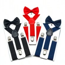 Unisex Kids' Y-back Suspenders With Bowtie Set, Children's Adjustable Suspenders And Bowtie 2pcs/set - Black - View 2