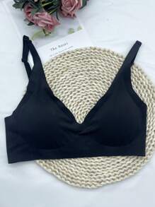 Invisible Buckle Soft Support Seamless Bra With Jelly Strips, Lingerie - Black - View 6