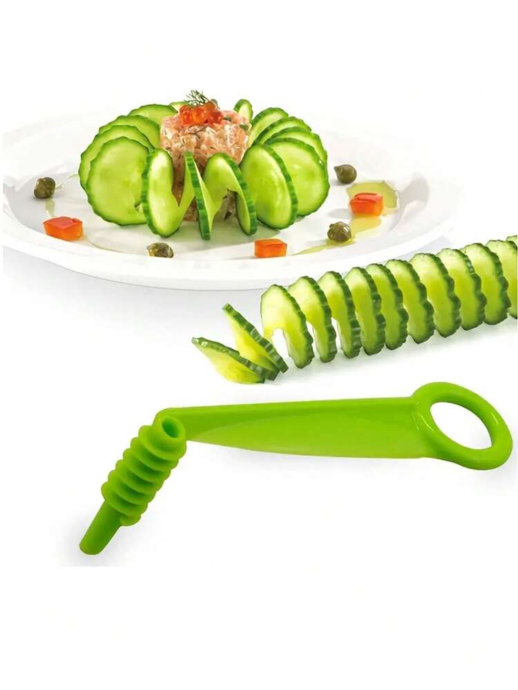 1pc Portable Spiral Potato & Carrot Slicer, Manual Fruit & Vegetable Slicing Tool, Kitchen Utensil, Small Kitchen Gadget - Green - View 3