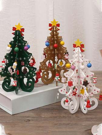 1 Pieza Adorno De Árbol De Navidad De Madera Creativa Con Un Conjunto De Pequeños Adornos Colgantes, Moderno Modelo De Árbol De Navidad Ornamentos De Regalo Para Festivales