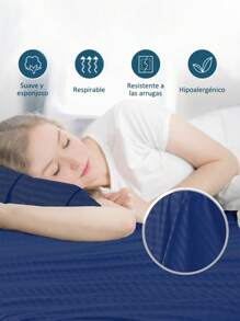 King Size Striped Sheet Set 3000 Thread Count, 4 Pieces / (1 Lining, 1 Sheet/ 2 Pillowcases) - Navy Blue - View 5