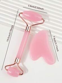 2 件树脂按摩滚轮套装 - 双头按摩滚轮 + 按摩刮痧板，眼部和面部按摩，面部按摩工具，信封袋包装 - 粉色 - 查看 4