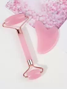 2 件树脂按摩滚轮套装 - 双头按摩滚轮 + 按摩刮痧板，眼部和面部按摩，面部按摩工具，信封袋包装 - 粉色 - 查看 5