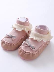 1pair Newborn Baby Princess Style Pink Bowknot Anti-Slip Floor Socks, Spring/Summer