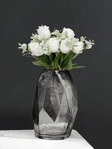 1朵人造白玫瑰,配6片尤加利葉 - 白色 - 查看 4