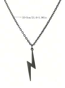 Men Lightning Pendant Necklace Stainless Steel Punk Hip Pop Style - Silver - View 4