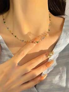 彩虹水晶珠項鍊,夏季鎖骨項鍊時尚優雅配飾禮物,適合送給女孩的聖誕禮物