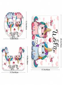 1入組卡通馬淋浴簾或馬桶座套,4入組浴室地墊套裝連防水淋浴簾,附12入組掛鉤