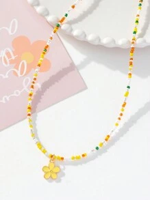兒童彩色馬卡龍米珠項鍊,附鋅合金滴油吊墜,適合日常佩戴和節日禮物