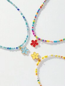 兒童彩色馬卡龍米珠項鍊,附鋅合金滴油吊墜,適合日常佩戴和節日禮物