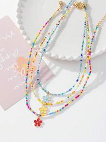 兒童彩色馬卡龍米珠項鍊,附鋅合金滴油吊墜,適合日常佩戴和節日禮物