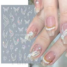 2入組指甲藝術貼紙,貝殼/極光/蝴蝶/美人魚尾巴,透明而精巧的自黏式指甲貼紙 - 彩色 - 查看 3