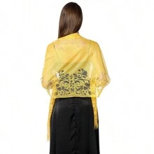 新娘伴娘晚宴禮服旗袍披肩,派對宴會空心花邊披肩女士 - 黑色 - 查看 4