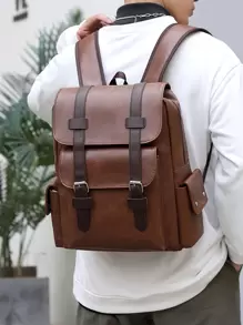 14.7inch Laptop Backpack Large Capacity Rucksack Teenagers Boys Men PU Leather Backpacks Male Schoolbag Vintage Vacation Sport Waterproof Portable Flap Backpack Laptop Bag Casual Backpack Men Hiking Student Back To School Beach Bag Valentine Gifts Vintage Laptop Case The Sporty Life Gift Bag Pack Travel Must Haves Large Bag Spring Vintage Bags School Supplies School Backpack Office Accessories Retro Bag Work Backpack