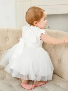 Baby Girls' White Dress With Puffy Tulle Dress, 0-2 Years (with Headband)