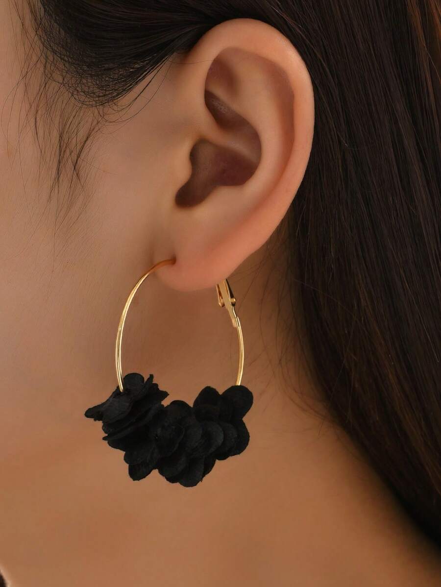 1 Pair Fashionable Colorful Fabric Hoop Earrings With Vintage Floral Design, Suitable For Women Daily Wear