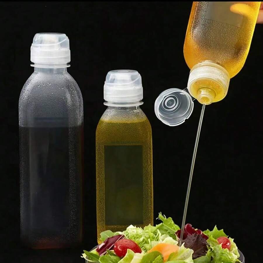 1pc Kitchen Plastic Squeeze Oil Bottle With Nozzle, Condiment & Sauce Dispenser, Vinegar Dosing Bottle - Clear - View 1