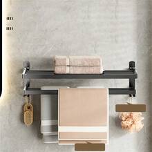 1入組加厚碳鋼毛巾架,浴室置物架,酒店毛巾架,免鑽浴室收納架 - 黑色 - 查看 3