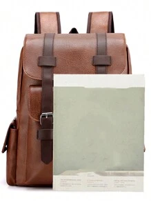 14.7inch Laptop Backpack Large Capacity Rucksack Teenagers Boys Men PU Leather Backpacks Male Schoolbag Vintage Vacation Sport Waterproof Portable Flap Backpack Laptop Bag Casual Backpack Men Hiking Student Back To School Beach Bag Valentine Gifts Vintage Laptop Case The Sporty Life Gift Bag Pack Travel Must Haves Large Bag Spring Vintage Bags School Supplies School Backpack Office Accessories Retro Bag Work Backpack