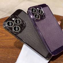1pc Iphone Case With Lens Protective Film, Shockproof, Ultra Slim, Hard Plastic And Breathable Design With Electroplating - Silver - View 3