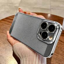 1pc Iphone Case With Lens Protective Film, Shockproof, Ultra Slim, Hard Plastic And Breathable Design With Electroplating - Silver - View 12