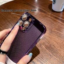 1pc Iphone Case With Lens Protective Film, Shockproof, Ultra Slim, Hard Plastic And Breathable Design With Electroplating - Silver - View 4