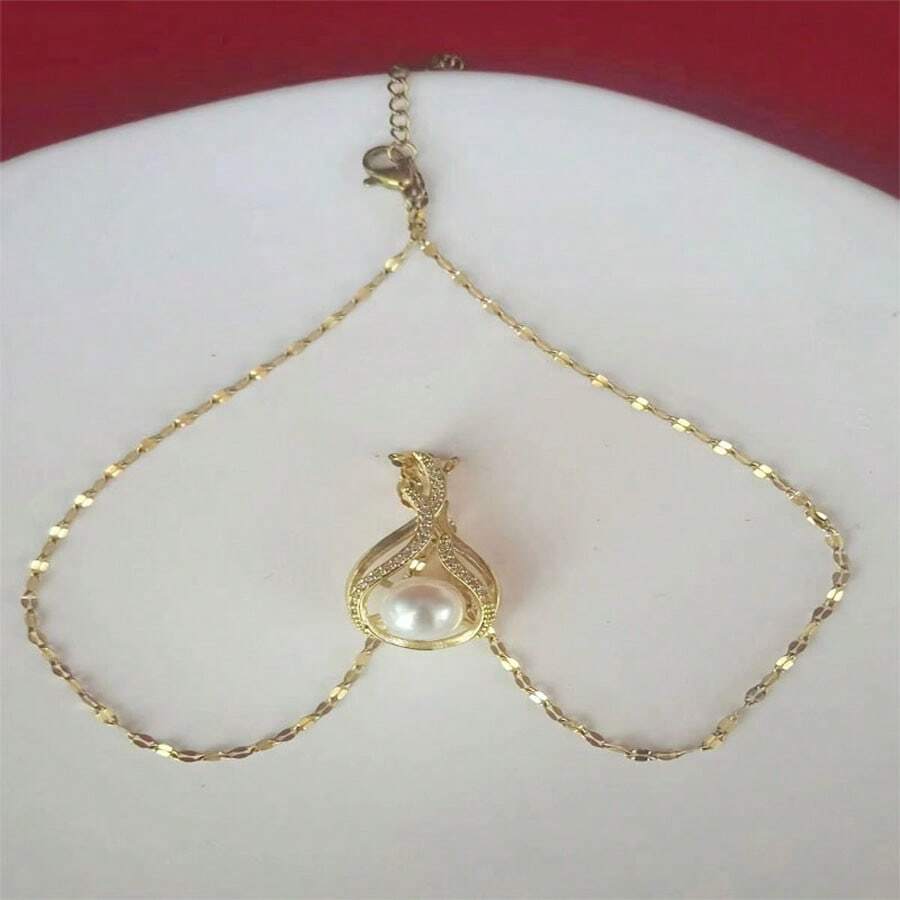 女性奢華水滴人魚微鑲吊墜項鍊,優雅經典鎖骨鍊