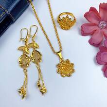 花朵項鍊耳環和戒指套裝,銅合金珠寶套裝,簡約時尚珠寶,禮物鏈 - 金黃色 - 查看 4