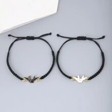 ZIRUISP 1 Pieza Pulsera Negra Trenzada A Mano Con Dije De Grulla De Papel - 1 par de pulseras de grullas de papel tejidas a mano de color negro. - Ver 1