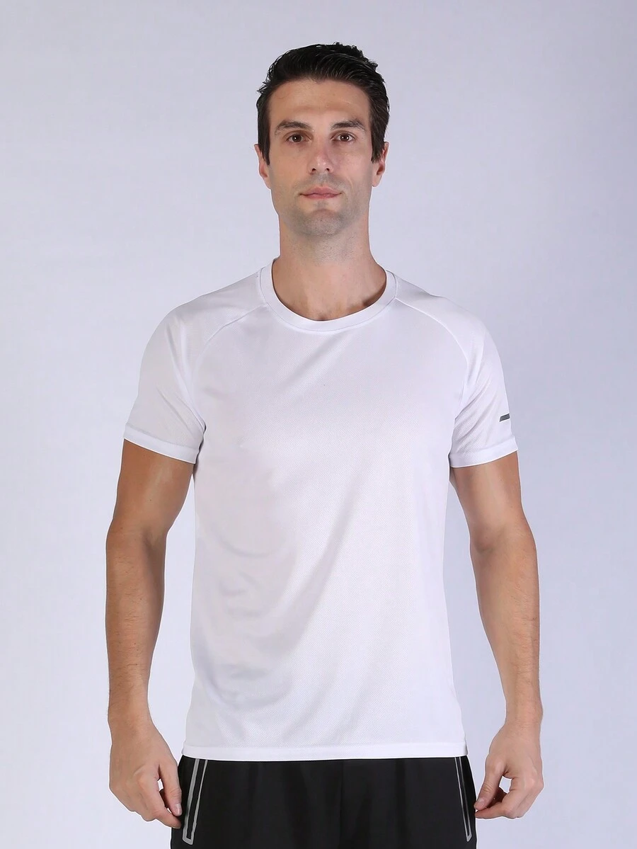 Men Reflective Detail Raglan Sleeve Sports Tee Gym Clothes Men - White - View 1
