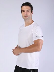 Men Reflective Detail Raglan Sleeve Sports Tee Gym Clothes Men - White - View 3