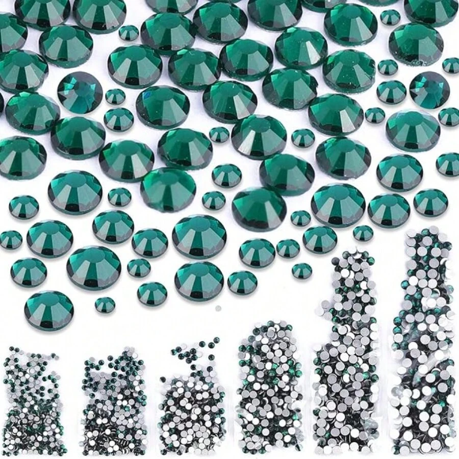 Crystal Litmus Stones 6 Sizes Mix Nail Decoration, 1020pcs(Ss20, Ss16, Ss12, Ss10, Ss8, Ss6) - 綠色 - 查看 1