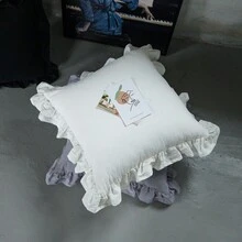 Funda De Almohada Fresca, Simple Y Moderna Con Bordes De Volantes. Funda De Cojín De Estilo Princesa Sólido Y Sencillo (núcleo De La Almohada No Incluido) - Blanco - Ver 3