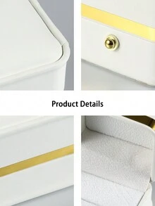1pc White Pu Leather Gold Edged Ring Box - White - View 5