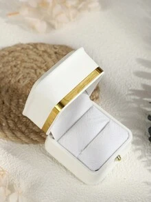 1pc White Pu Leather Gold Edged Ring Box - White - View 1