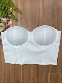 Strella Modas Suplex Liso Top Tomara Que Caia Faixa Bojo Retro Elegante Balada Fashion Cropped Feminino Mães Namorados - Branco - Visão 3