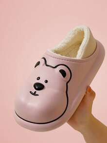 女士拖鞋,秋冬暖和防滑可愛熊屋內鞋,防水半拖鞋可穿戶外