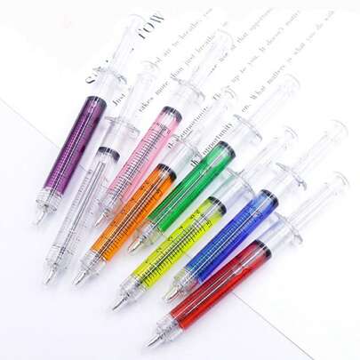 随机颜色创意注射器和注射形状圆珠笔，适合学生和办公室职员返校
