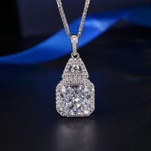 1pc 925 Silver High Carbon Rhinestone & White Rhinestone Pendant Necklace - White - View 3