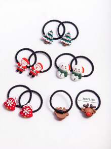 5pcs/set Princess Style Black Christmas Hair Ties, Including Cute Cartoon Deer Antler, Snowflake, Santa Claus Elastic Hair Bands, Suitable For Christmas And Daily Wear (in Card Packing) - Black - View 4