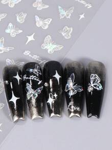 2入組蝴蝶設計膠釘貼紙，可粘貼壓克力甲油，防水透氣假甲貼紙，極度黏性假甲膠，自行裝飾美甲