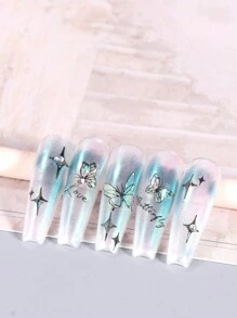 2入組蝴蝶設計膠釘貼紙，可粘貼壓克力甲油，防水透氣假甲貼紙，極度黏性假甲膠，自行裝飾美甲