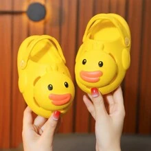 夏季卡通黃鴨子空心厚底防滑沙灘室內外兼用男女童拖鞋