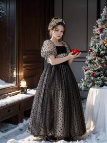 女童泡泡袖公主裙,非常適合主持、散步、鋼琴演奏、婚禮花童、生日派對等。